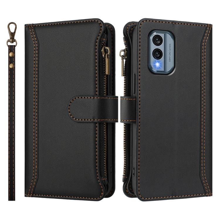 For Nokia X30 5G Magnetic Closure 9 Card Slots Zipper Leather Case with Hand Strap