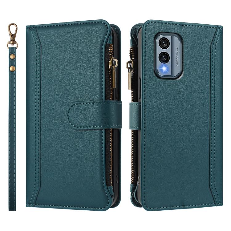 For Nokia X30 5G Magnetic Closure 9 Card Slots Zipper Leather Case with Hand Strap