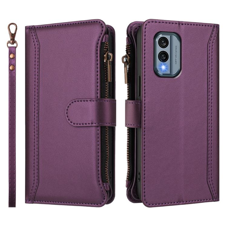 For Nokia X30 5G Magnetic Closure 9 Card Slots Zipper Leather Case with Hand Strap