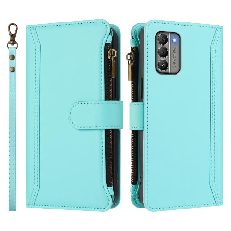 For Nokia G400 Magnetic Closure 9 Card Slots Zipper Leather Case with Hand Strap