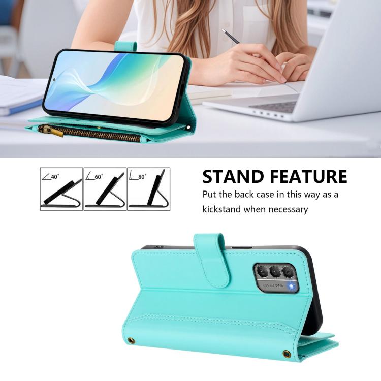 For Nokia G400 Magnetic Closure 9 Card Slots Zipper Leather Case with Hand Strap