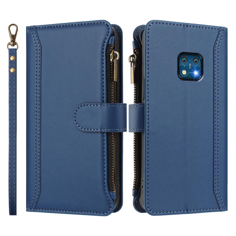 For Nokia XR20 Magnetic Closure 9 Card Slots Zipper Leather Case with Hand Strap