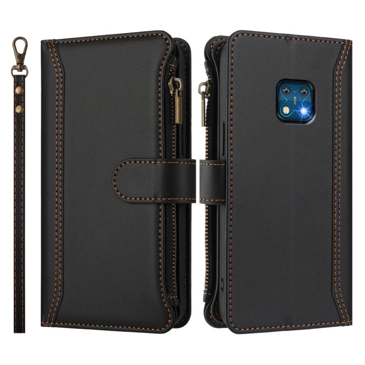 For Nokia XR20 Magnetic Closure 9 Card Slots Zipper Leather Case with Hand Strap