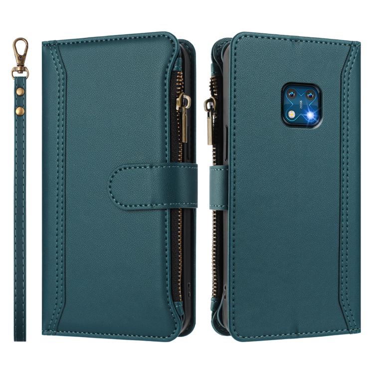 For Nokia XR20 Magnetic Closure 9 Card Slots Zipper Leather Case with Hand Strap