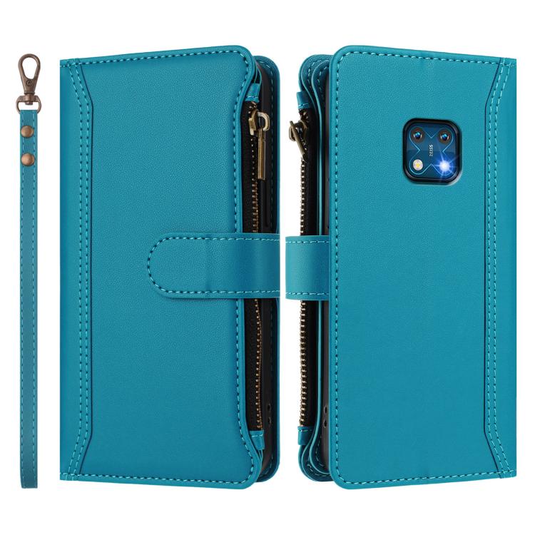 For Nokia XR20 Magnetic Closure 9 Card Slots Zipper Leather Case with Hand Strap