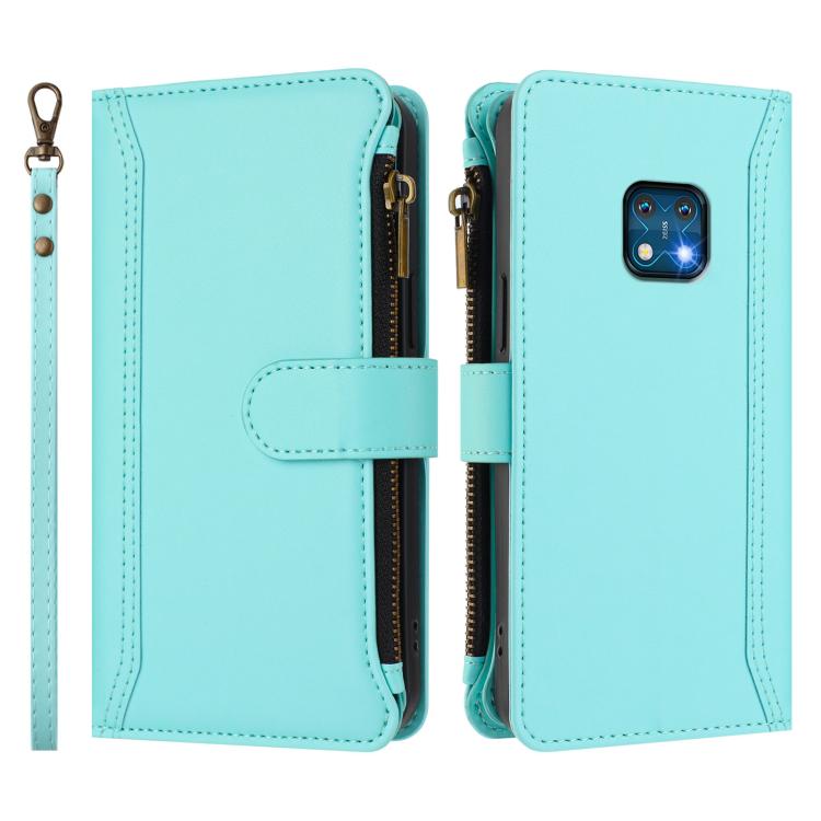 For Nokia XR20 Magnetic Closure 9 Card Slots Zipper Leather Case with Hand Strap