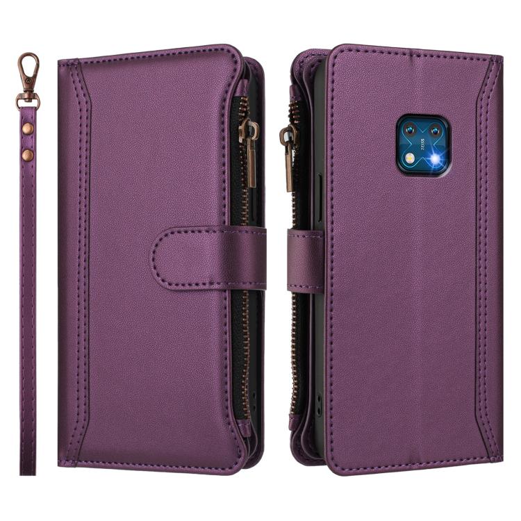 For Nokia XR20 Magnetic Closure 9 Card Slots Zipper Leather Case with Hand Strap