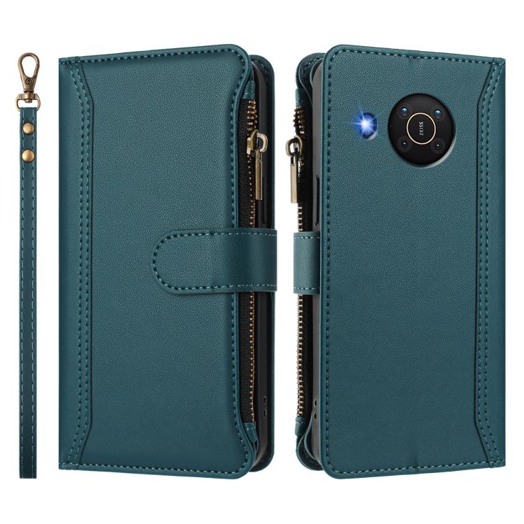 For Nokia X20 / X10 Magnetic Closure 9 Card Slots Zipper Leather Case with Hand Strap