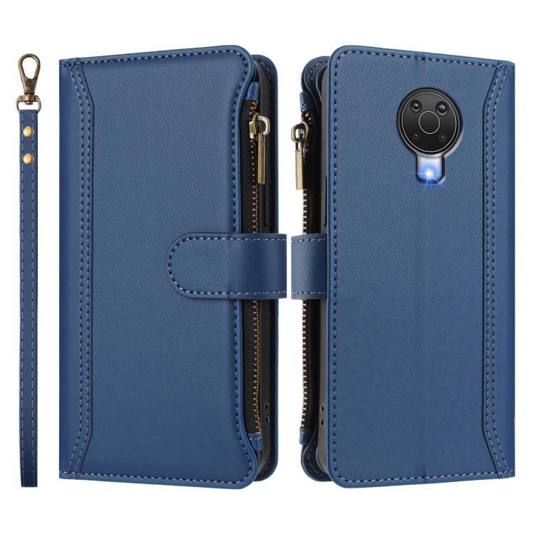 For Nokia 6.3 / G20 / G10 Magnetic Closure 9 Card Slots Zipper Leather Case with Hand Strap