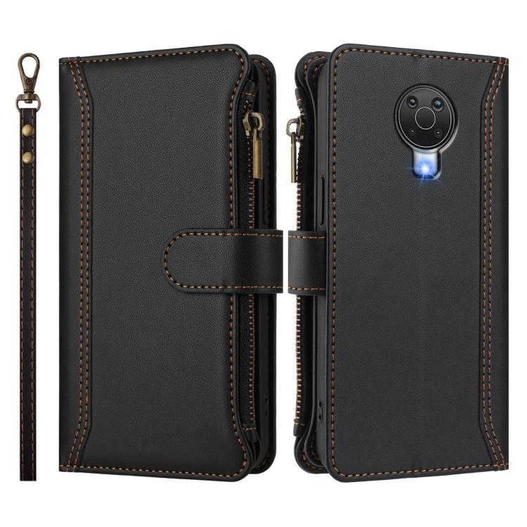 For Nokia 6.3 / G20 / G10 Magnetic Closure 9 Card Slots Zipper Leather Case with Hand Strap