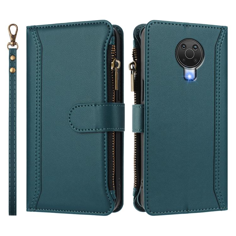 For Nokia 6.3 / G20 / G10 Magnetic Closure 9 Card Slots Zipper Leather Case with Hand Strap