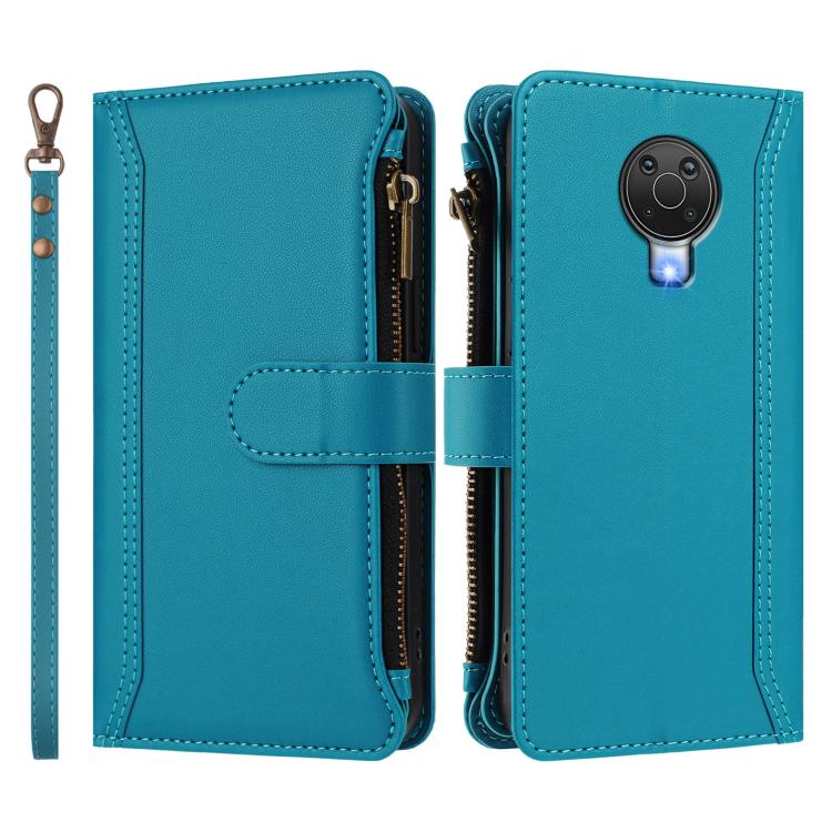 For Nokia 6.3 / G20 / G10 Magnetic Closure 9 Card Slots Zipper Leather Case with Hand Strap
