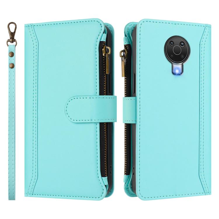 For Nokia 6.3 / G20 / G10 Magnetic Closure 9 Card Slots Zipper Leather Case with Hand Strap