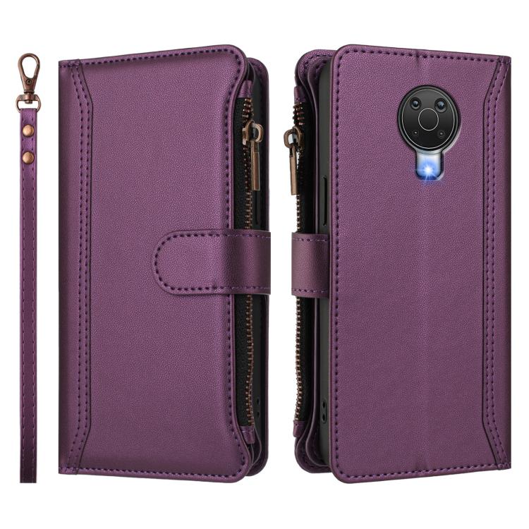 For Nokia 6.3 / G20 / G10 Magnetic Closure 9 Card Slots Zipper Leather Case with Hand Strap