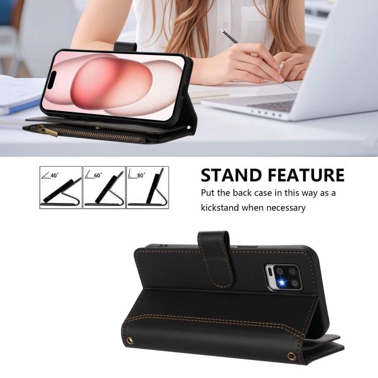 For Sharp Aquos Air / zero6 Magnetic Closure 9 Card Slots Zipper Leather Case with Hand Strap