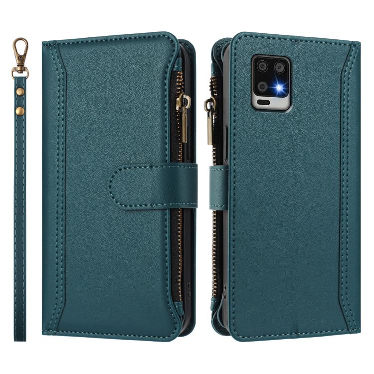 For Sharp Aquos Air / zero6 Magnetic Closure 9 Card Slots Zipper Leather Case with Hand Strap