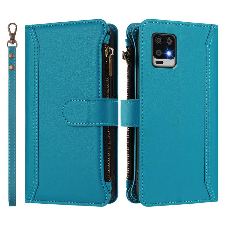 For Sharp Aquos Air / zero6 Magnetic Closure 9 Card Slots Zipper Leather Case with Hand Strap