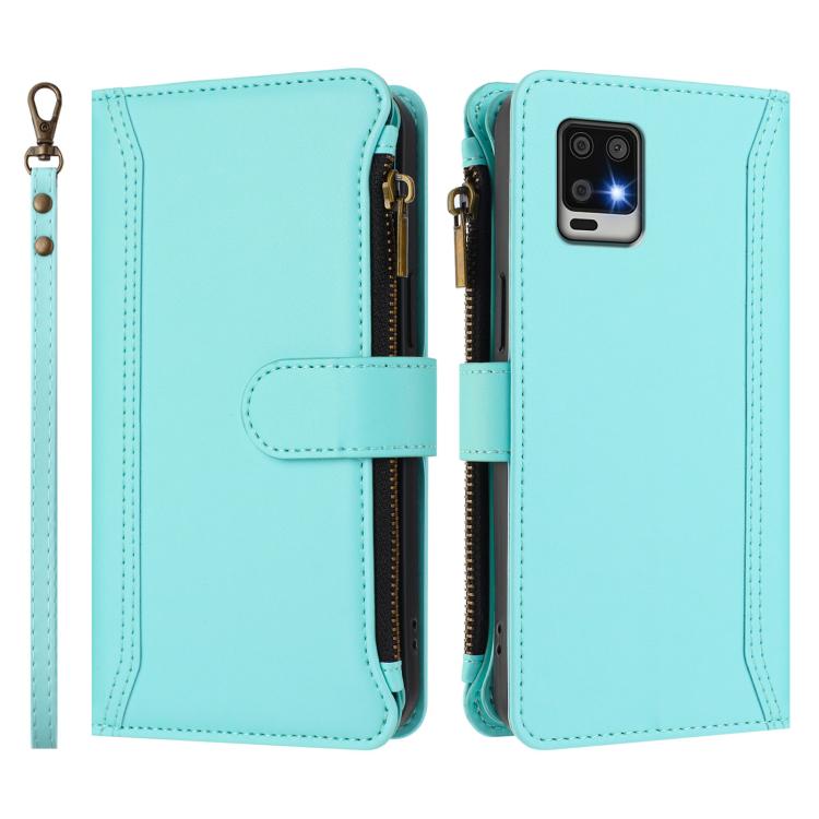 For Sharp Aquos Air / zero6 Magnetic Closure 9 Card Slots Zipper Leather Case with Hand Strap
