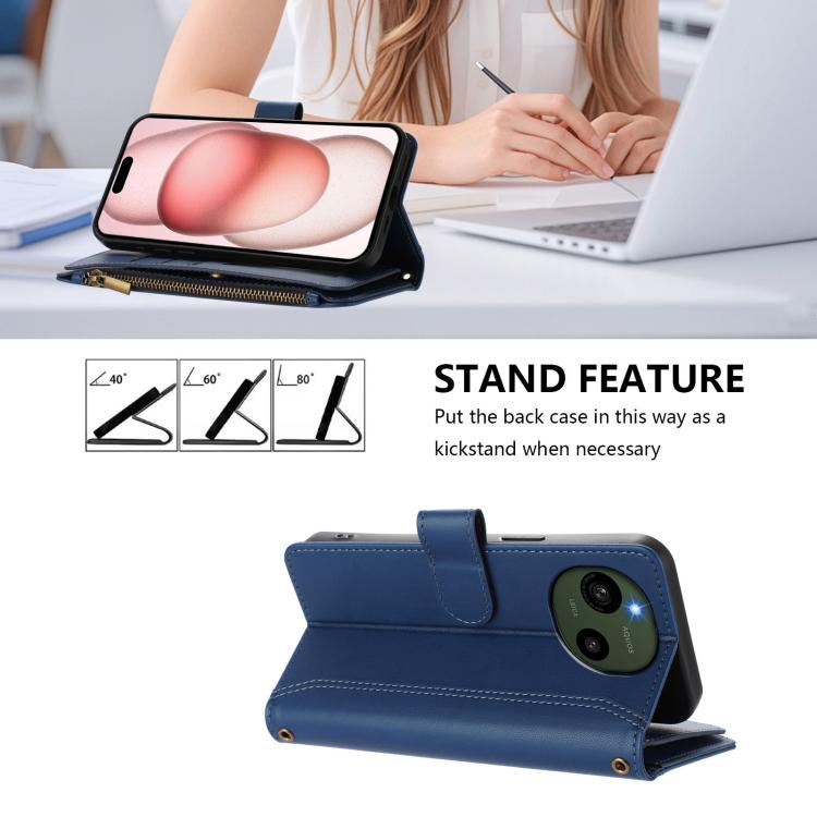 For Sharp Aquos R9 SH-51E Magnetic Closure 9 Card Slots Zipper Leather Case with Hand Strap