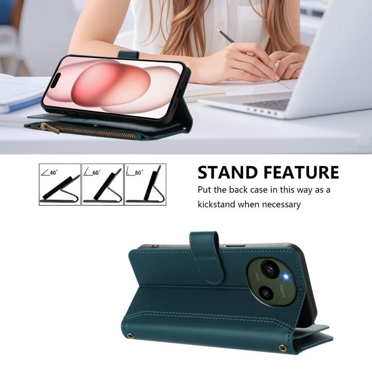 For Sharp Aquos R9 SH-51E Magnetic Closure 9 Card Slots Zipper Leather Case with Hand Strap