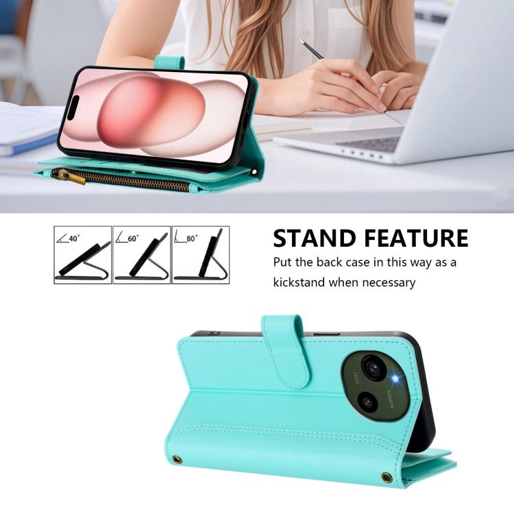 For Sharp Aquos R9 SH-51E Magnetic Closure 9 Card Slots Zipper Leather Case with Hand Strap