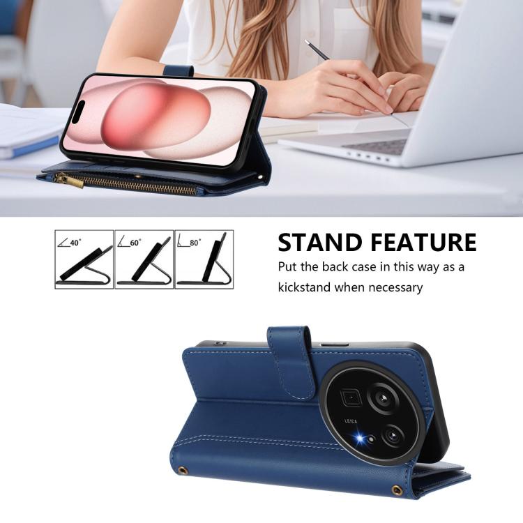 For Sharp Aquos R9 Pro Magnetic Closure 9 Card Slots Zipper Leather Case with Hand Strap