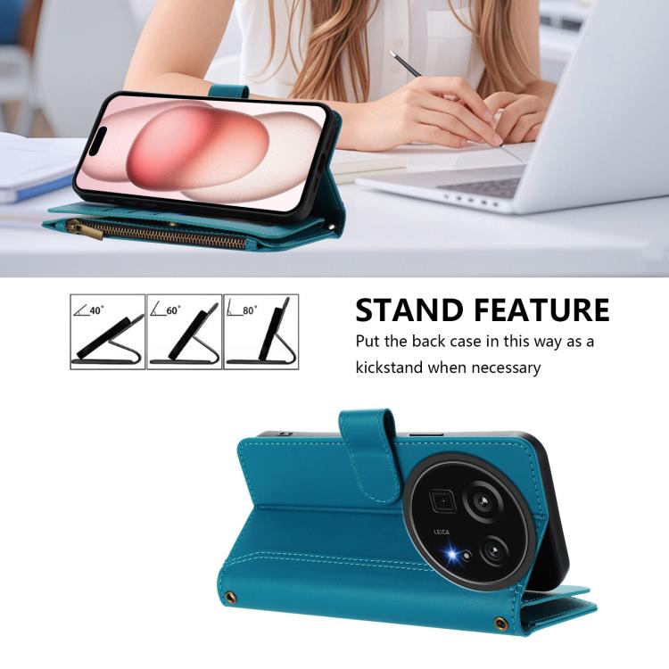 For Sharp Aquos R9 Pro Magnetic Closure 9 Card Slots Zipper Leather Case with Hand Strap