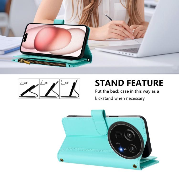 For Sharp Aquos R9 Pro Magnetic Closure 9 Card Slots Zipper Leather Case with Hand Strap