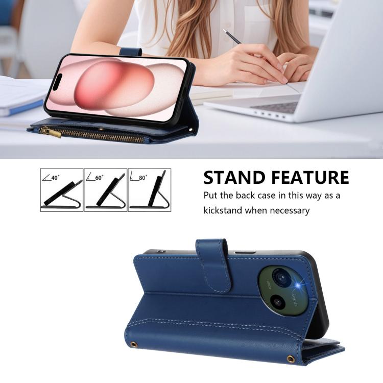For Sharp Aquos R10 Magnetic Closure 9 Card Slots Zipper Leather Case with Hand Strap