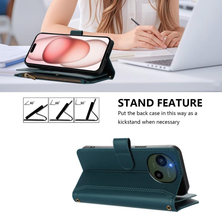 For Sharp Aquos R10 Magnetic Closure 9 Card Slots Zipper Leather Case with Hand Strap