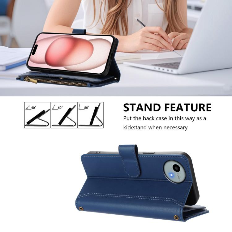 For Sharp Aquos wish4 Magnetic Closure 9 Card Slots Zipper Leather Case with Hand Strap