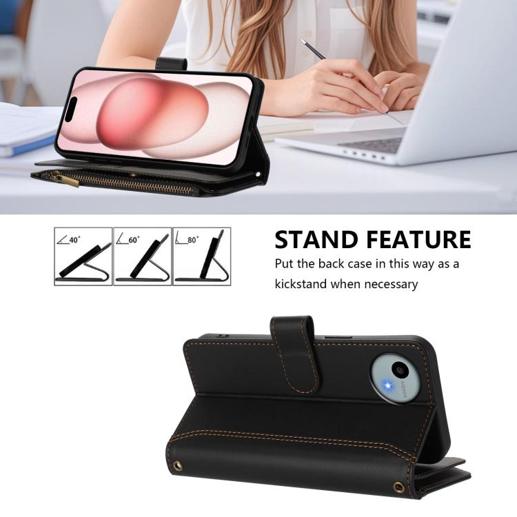 For Sharp Aquos wish4 Magnetic Closure 9 Card Slots Zipper Leather Case with Hand Strap
