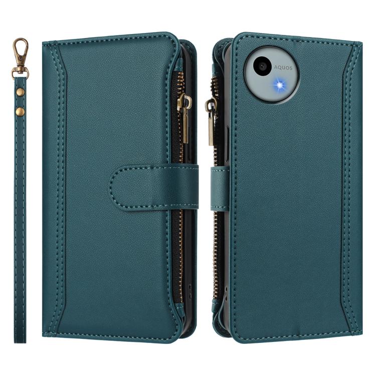 For Sharp Aquos wish4 Magnetic Closure 9 Card Slots Zipper Leather Case with Hand Strap