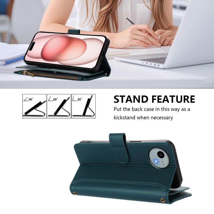 For Sharp Aquos wish4 Magnetic Closure 9 Card Slots Zipper Leather Case with Hand Strap
