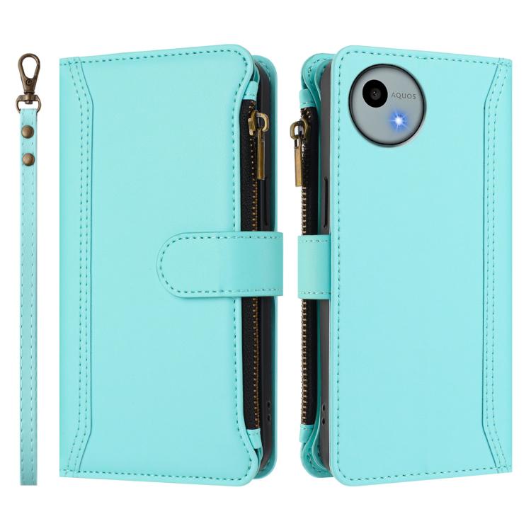 For Sharp Aquos wish4 Magnetic Closure 9 Card Slots Zipper Leather Case with Hand Strap