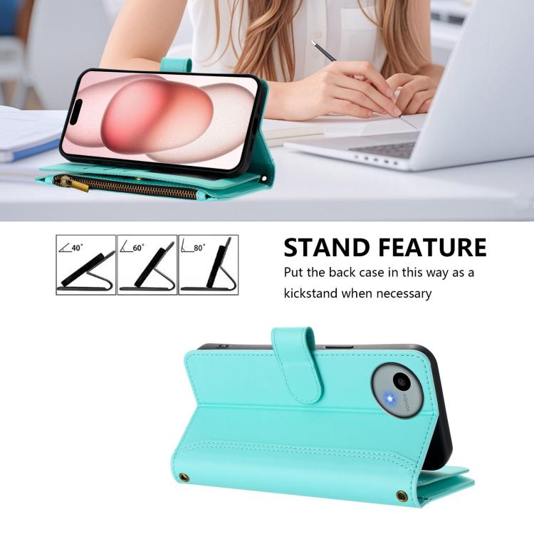 For Sharp Aquos wish4 Magnetic Closure 9 Card Slots Zipper Leather Case with Hand Strap