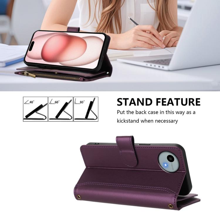 For Sharp Aquos wish4 Magnetic Closure 9 Card Slots Zipper Leather Case with Hand Strap