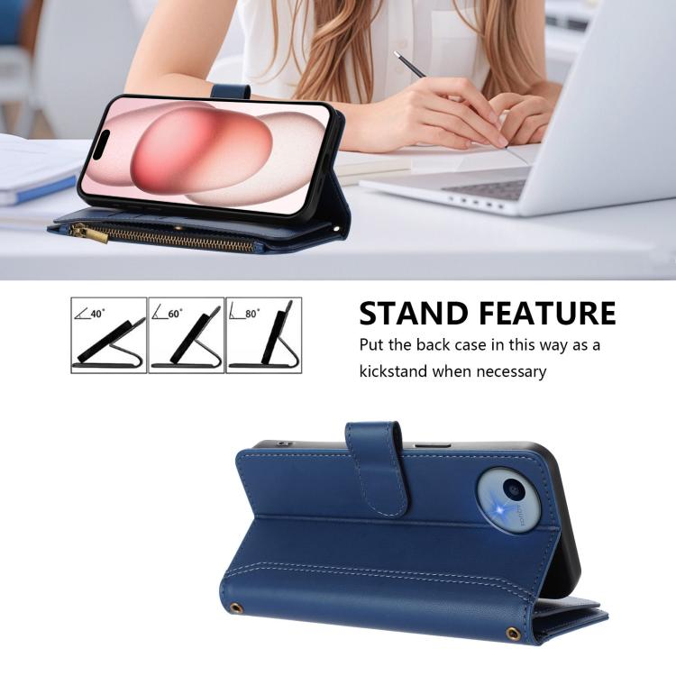 For Sharp Aquos wish5 Magnetic Closure 9 Card Slots Zipper Leather Case with Hand Strap
