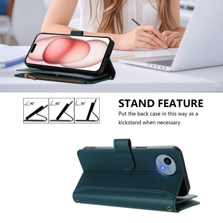 For Sharp Aquos wish5 Magnetic Closure 9 Card Slots Zipper Leather Case with Hand Strap