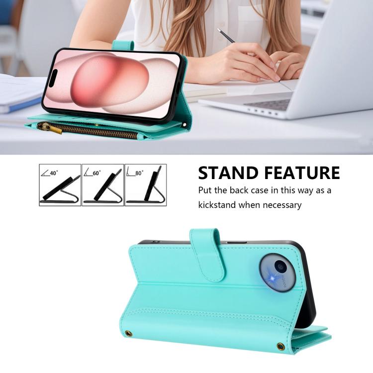 For Sharp Aquos wish5 Magnetic Closure 9 Card Slots Zipper Leather Case with Hand Strap
