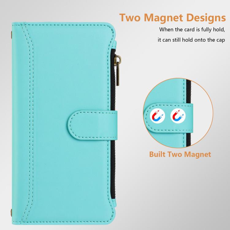 For Sharp Aquos R11 Magnetic Closure 9 Card Slots Zipper Leather Case with Hand Strap