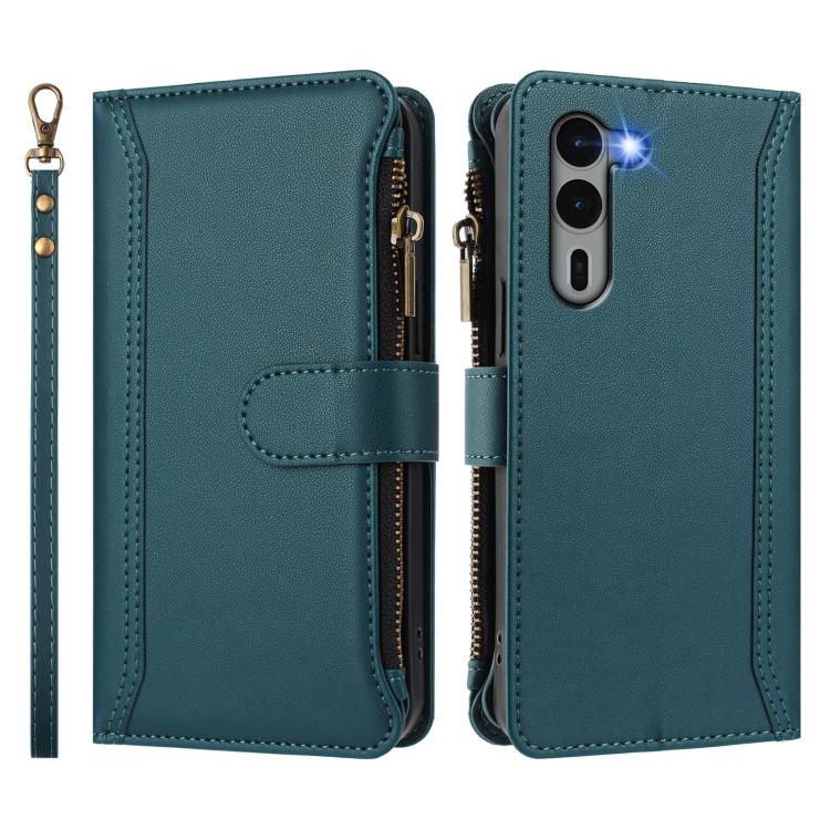 For Fujitsu Arrows We2 Plus Magnetic Closure 9 Card Slots Zipper Leather Case with Hand Strap