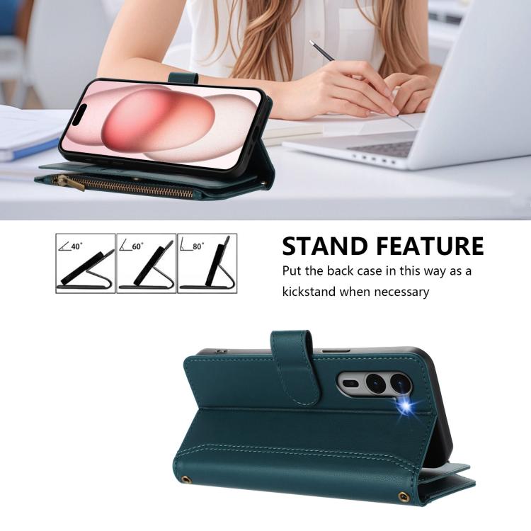 For Fujitsu Arrows We2 Plus Magnetic Closure 9 Card Slots Zipper Leather Case with Hand Strap