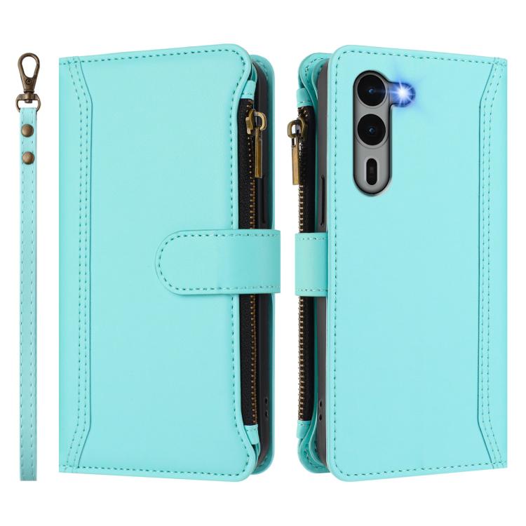 For Fujitsu Arrows We2 Plus Magnetic Closure 9 Card Slots Zipper Leather Case with Hand Strap