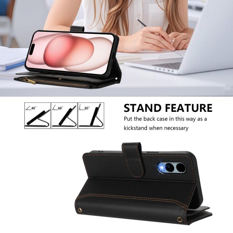 For Fujitsu Arrows We2 Magnetic Closure 9 Card Slots Zipper Leather Case with Hand Strap