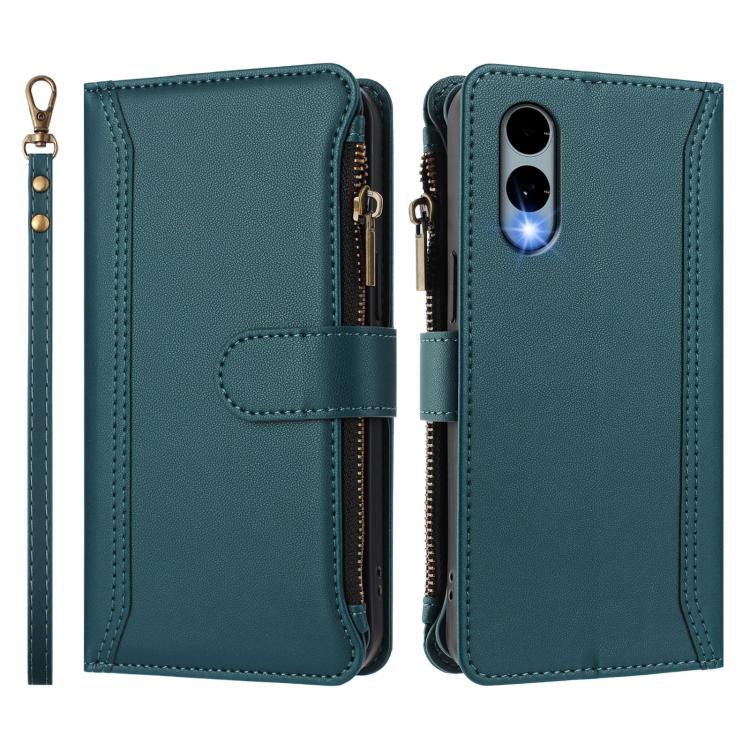 For Fujitsu Arrows We2 Magnetic Closure 9 Card Slots Zipper Leather Case with Hand Strap