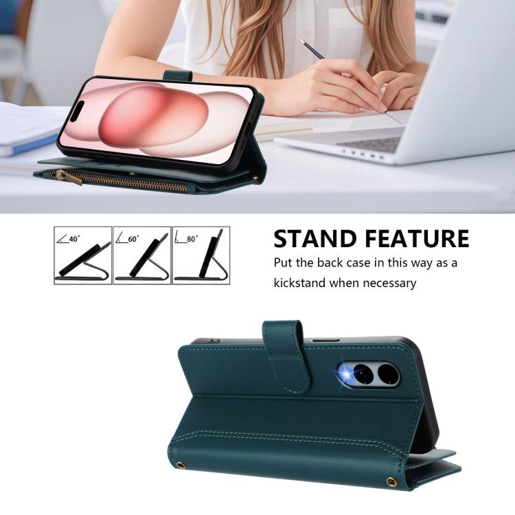 For Fujitsu Arrows We2 Magnetic Closure 9 Card Slots Zipper Leather Case with Hand Strap