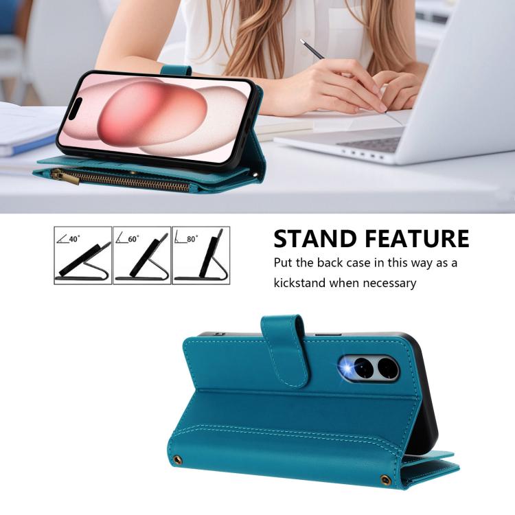 For Fujitsu Arrows We2 Magnetic Closure 9 Card Slots Zipper Leather Case with Hand Strap