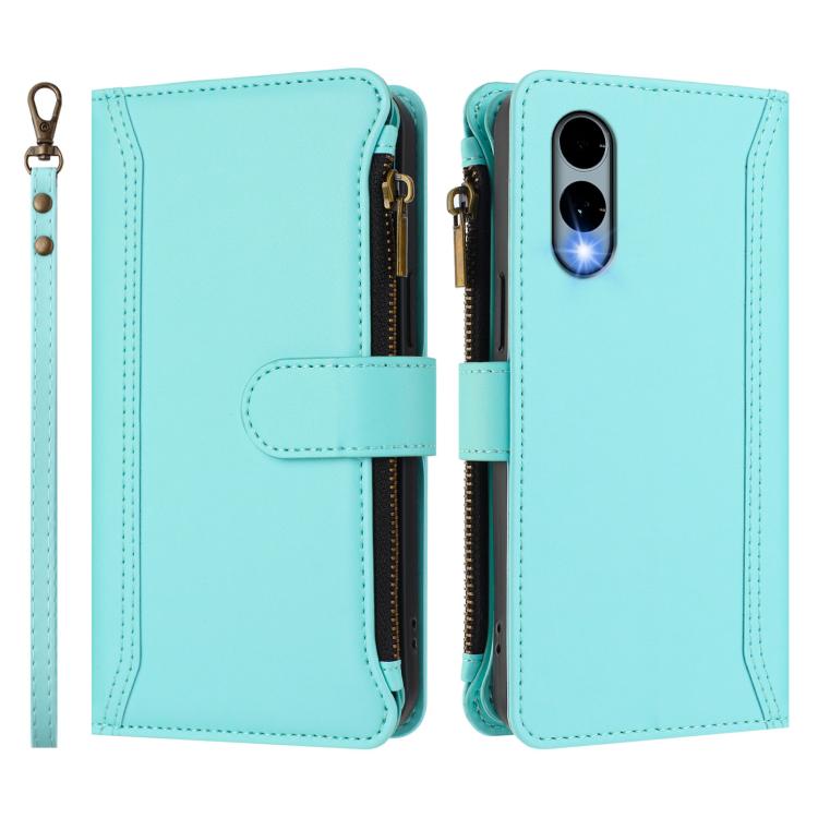 For Fujitsu Arrows We2 Magnetic Closure 9 Card Slots Zipper Leather Case with Hand Strap