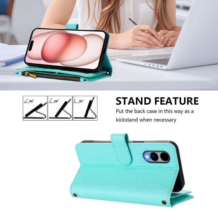 For Fujitsu Arrows We2 Magnetic Closure 9 Card Slots Zipper Leather Case with Hand Strap